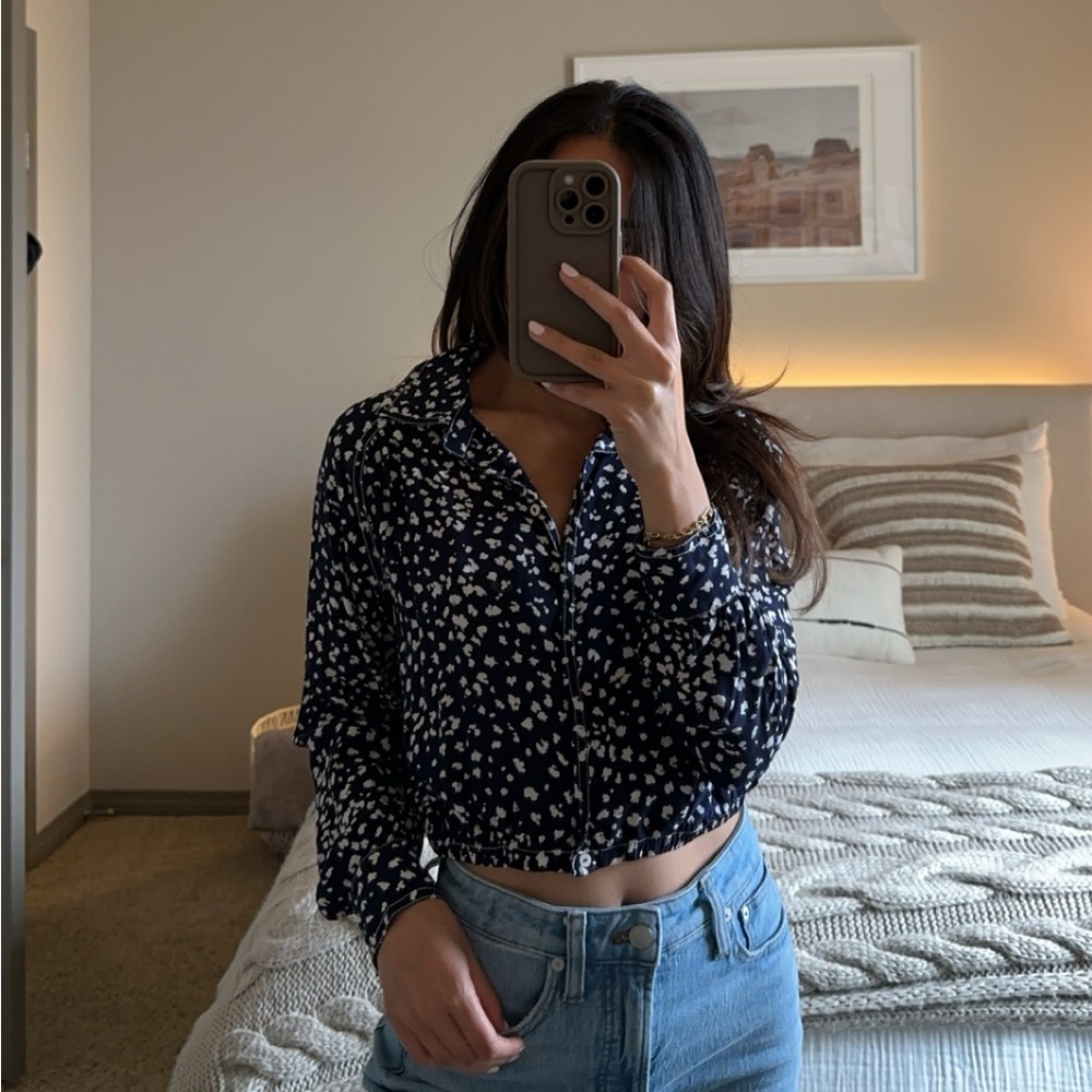 Free people Navy cheetah top